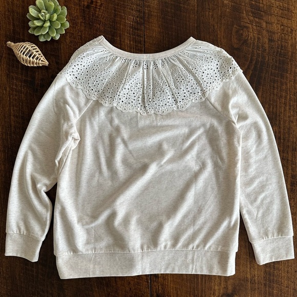 Banana Republic Factory | Cream Eyelet Crewneck Sweatshirt - Picture 4 of 9